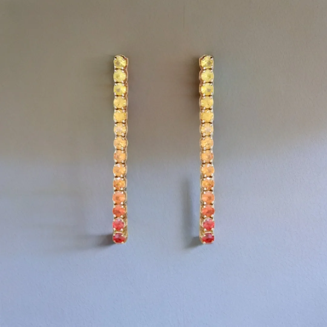14K Gold Multicolor Sapphire Tennis Earrings