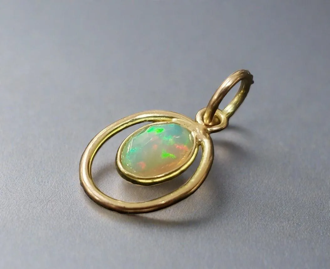 14k Gold Oval Opal Pendant