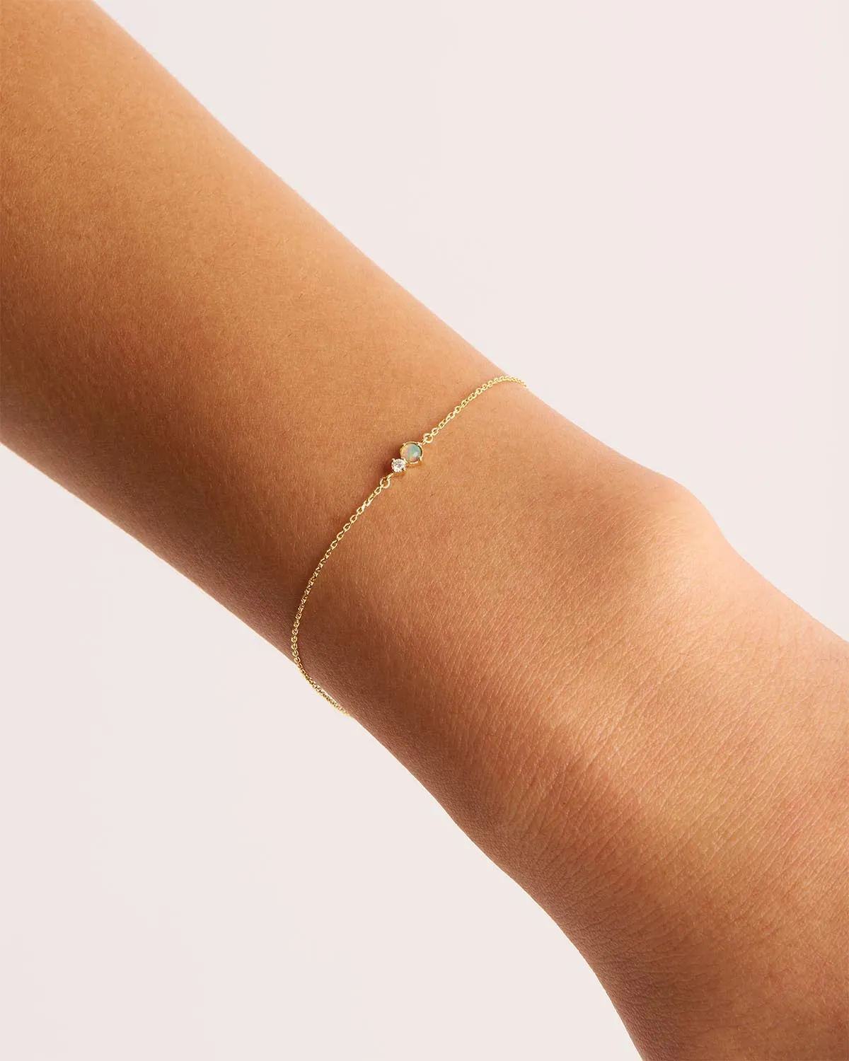 14k Solid Gold Magic Within Birthstone Diamond Bracelet - October - Opal