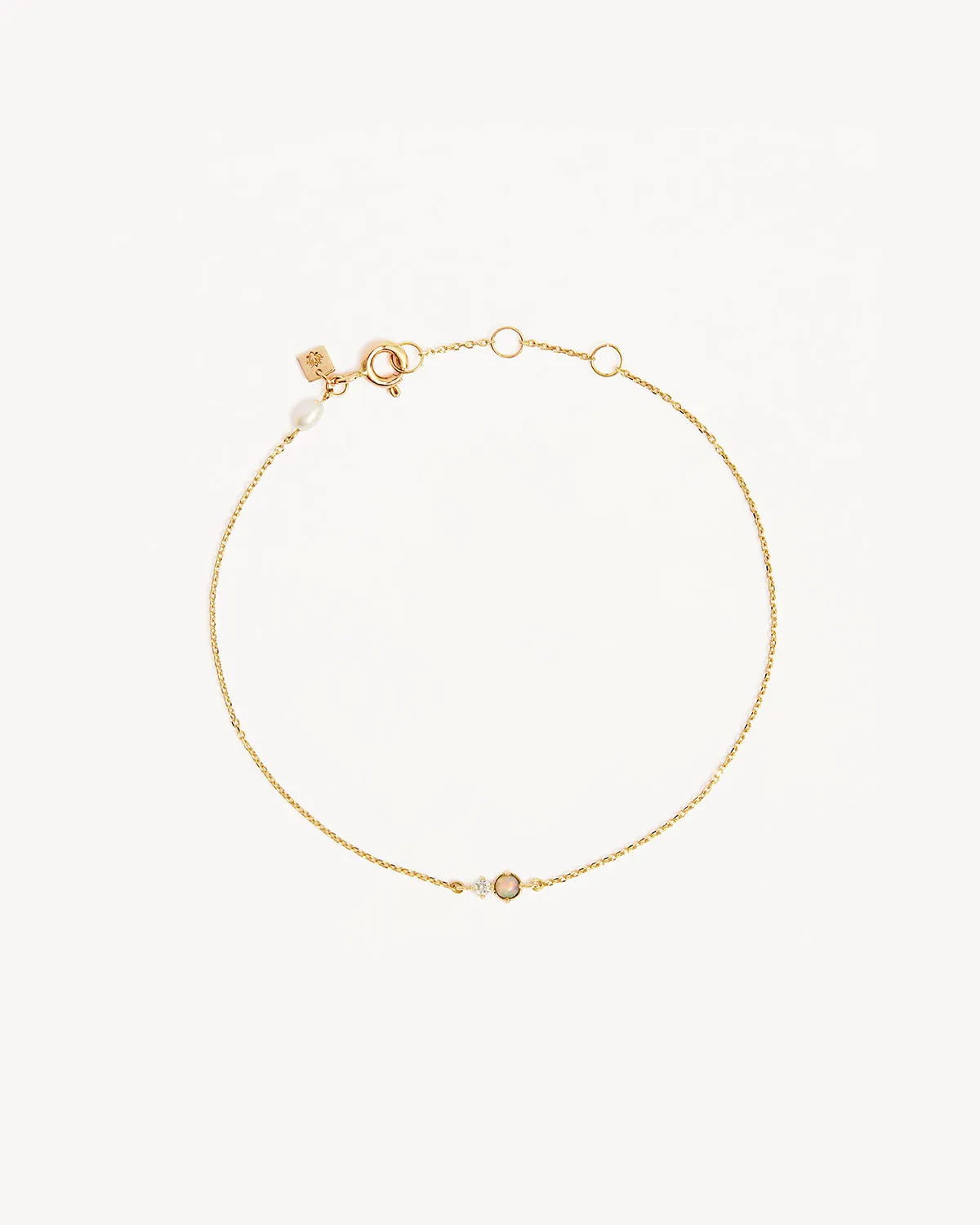 14k Solid Gold Magic Within Birthstone Diamond Bracelet - October - Opal