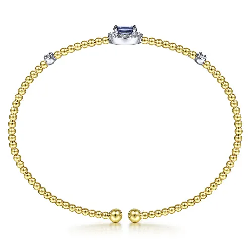 14K White-Yellow Gold Bujukan Sapphire and Diamond Halo Bangle