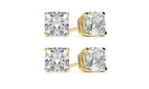 14k Yellow Gold 4mm 3Ct Cushion Cut White Sapphire Set Of Two Stud Earrings Plated