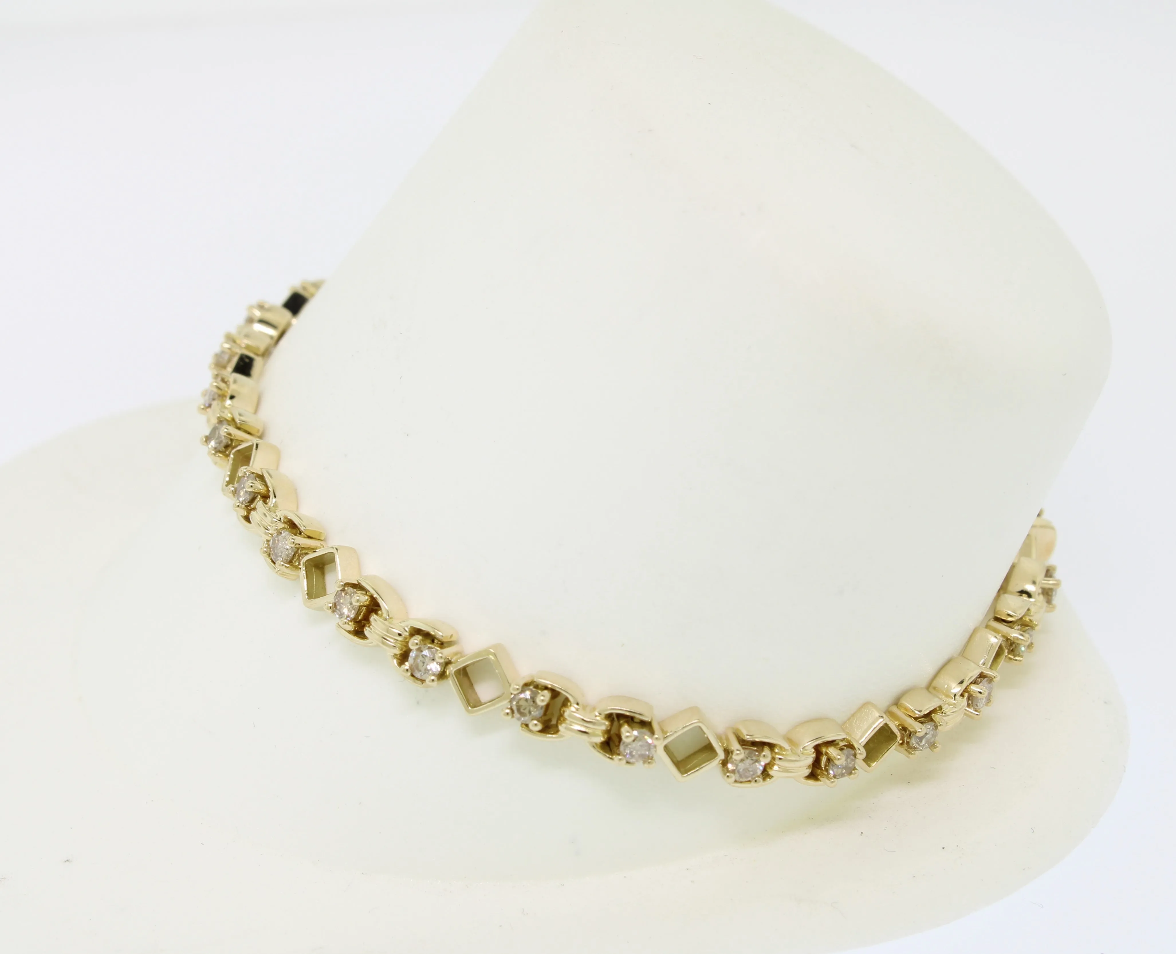 14K Yellow Gold 7.25" Diamond Tennis-Style Bracelet 1CTW TLB (Estate Jewelry)