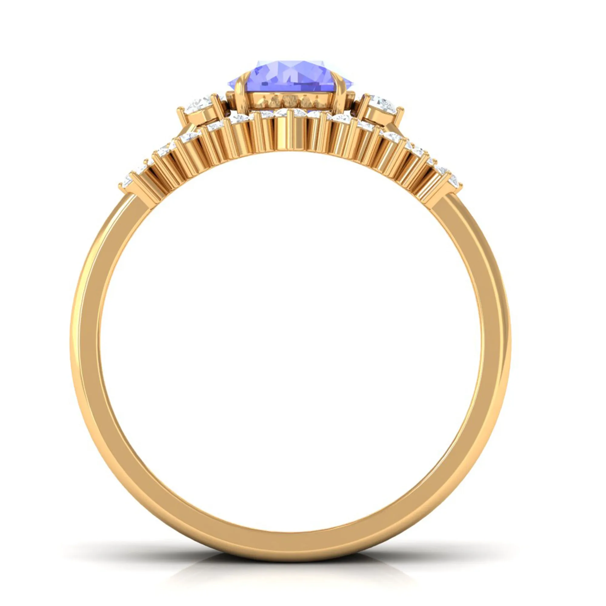 1.5 CT Round Tanzanite Designer Trio Wedding Ring Set with Diamond