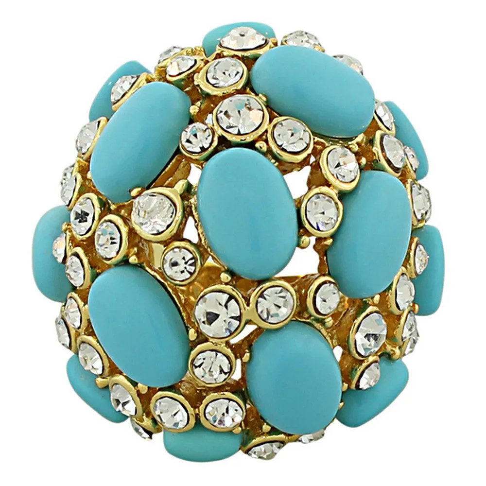 18K Yellow Gold Plated Bronze Blue Gemstones Large Cluster Cocktail Ring