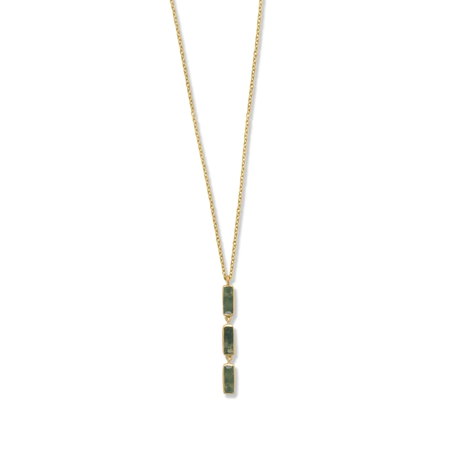 18"   2" 14 Karat Gold Plated Moss Agate Drop Necklace
