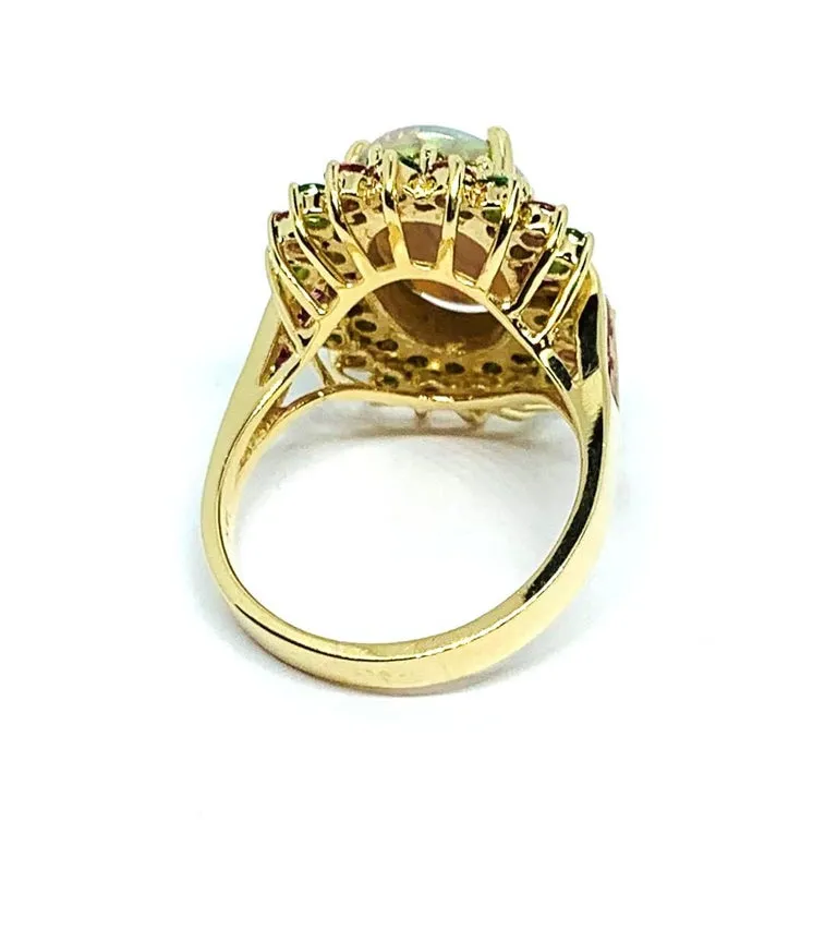 4.14 ct. Crystal Opal, Peridot, Pink Spinel, Tsavorite 14k Gold Cocktail Ring