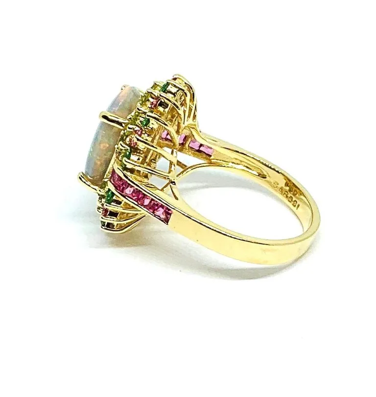 4.14 ct. Crystal Opal, Peridot, Pink Spinel, Tsavorite 14k Gold Cocktail Ring