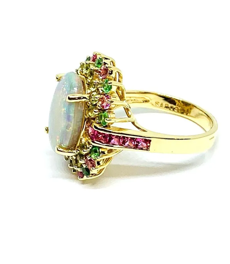 4.14 ct. Crystal Opal, Peridot, Pink Spinel, Tsavorite 14k Gold Cocktail Ring