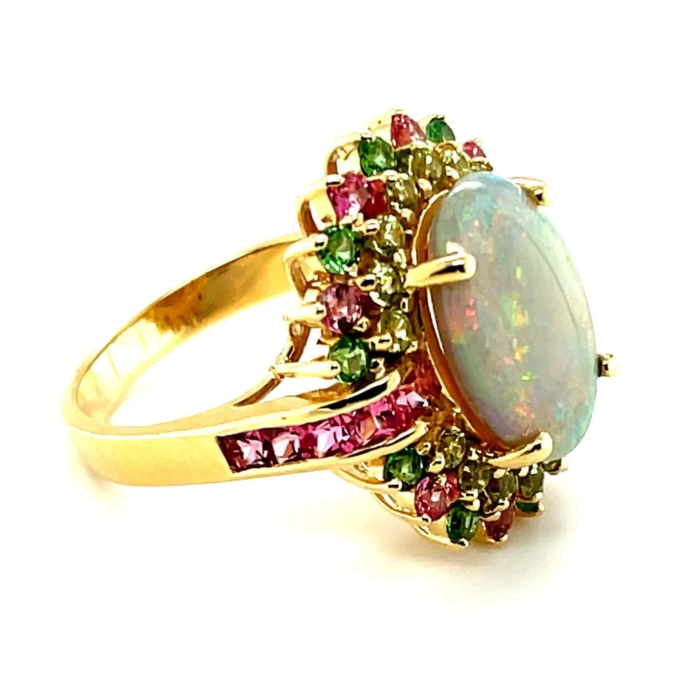 4.14 ct. Crystal Opal, Peridot, Pink Spinel, Tsavorite 14k Gold Cocktail Ring