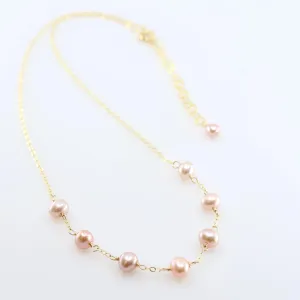 7 Drop Pink Freshwater Pearl Necklace