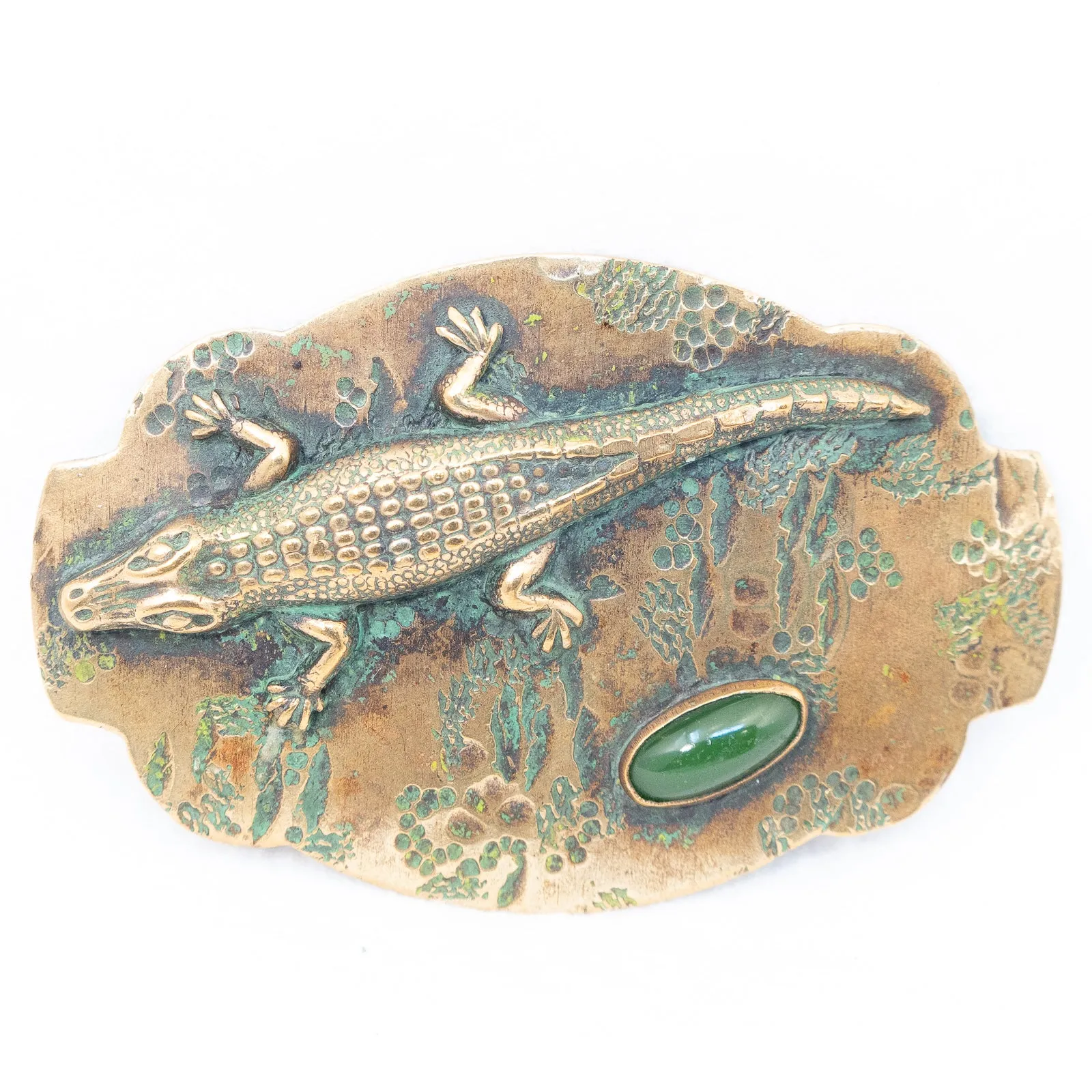 Alligator Sash Pin with Green Stone