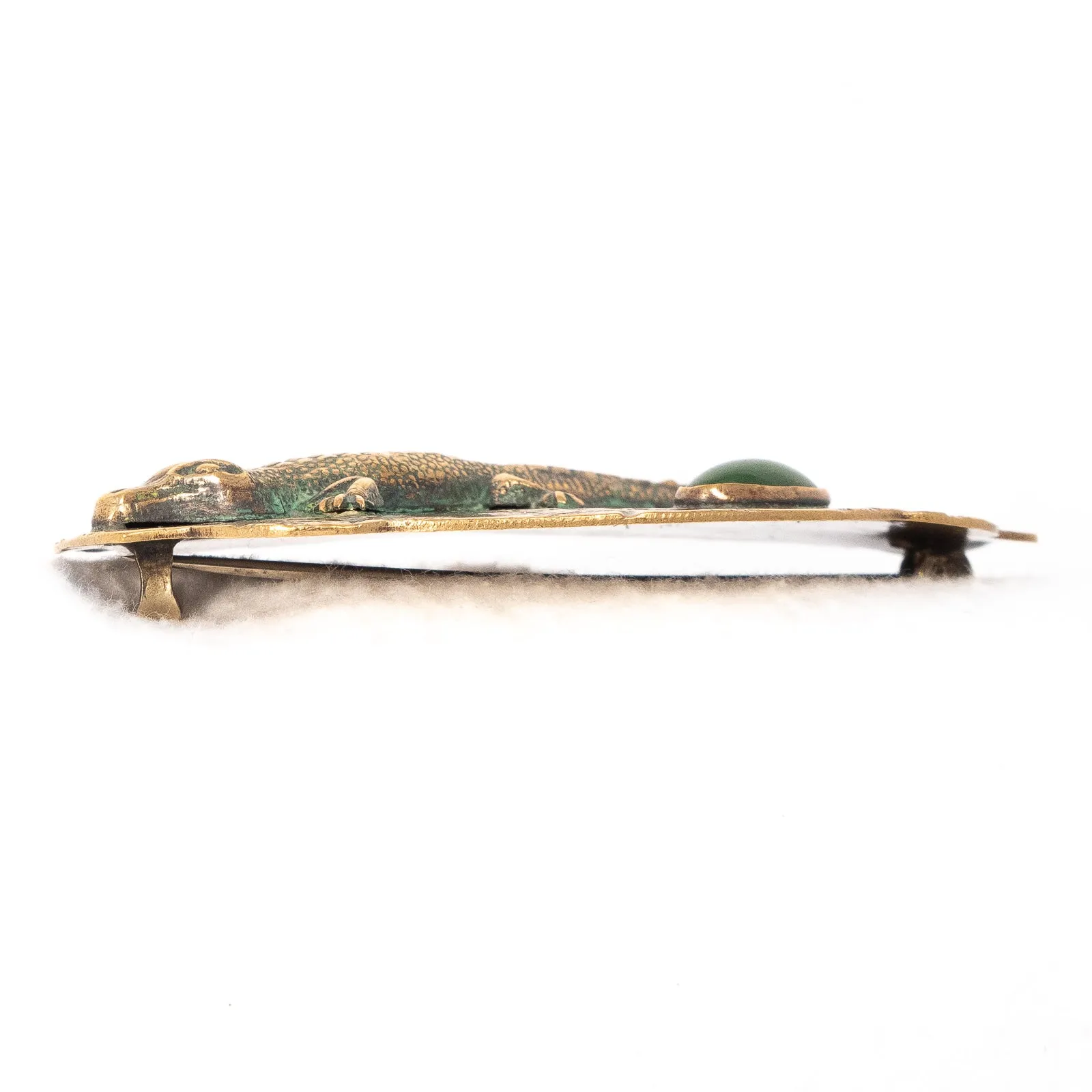 Alligator Sash Pin with Green Stone