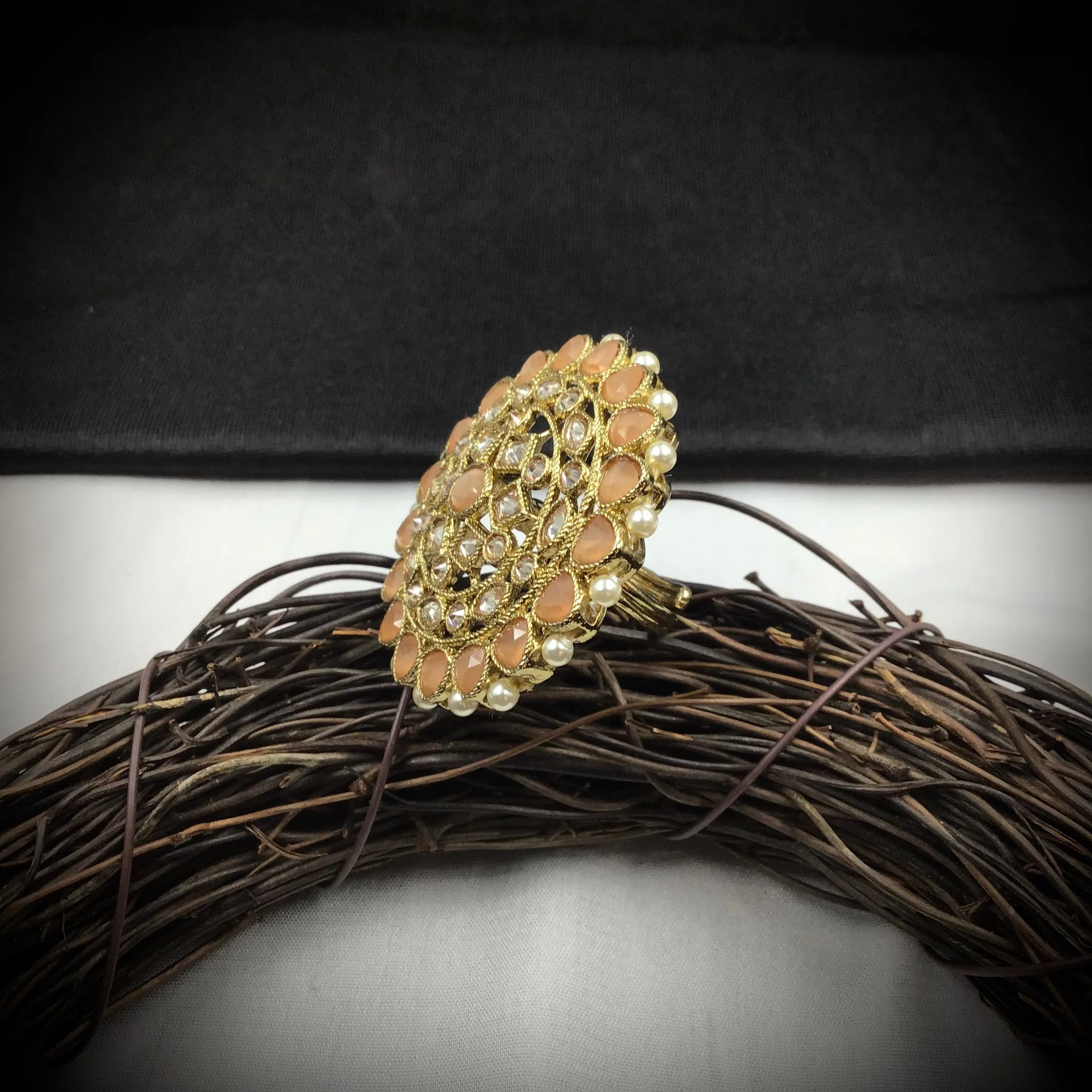 Antique Finish Cocktail Adjustable Peach Ring 15810-2957