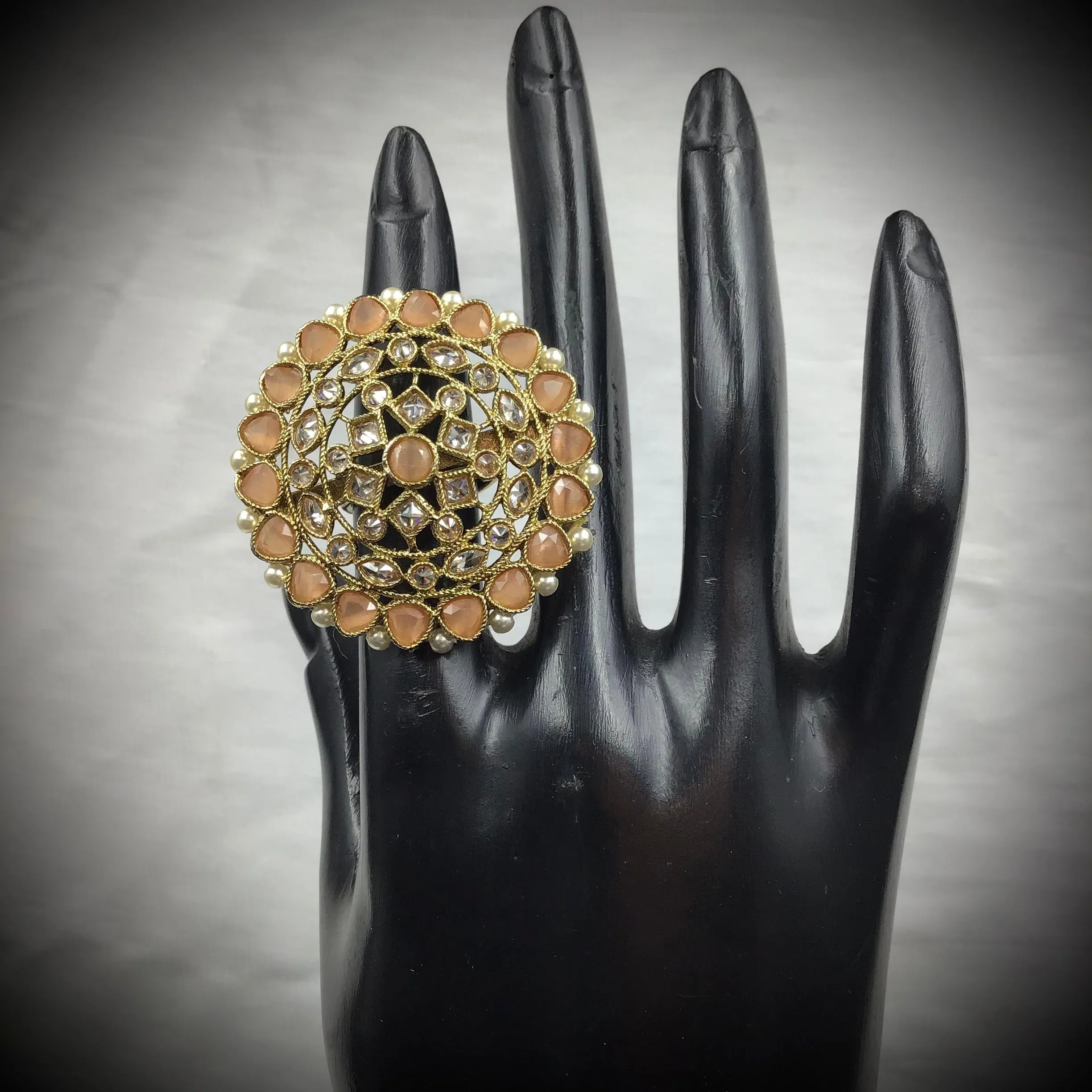Antique Finish Cocktail Adjustable Peach Ring 15810-2957