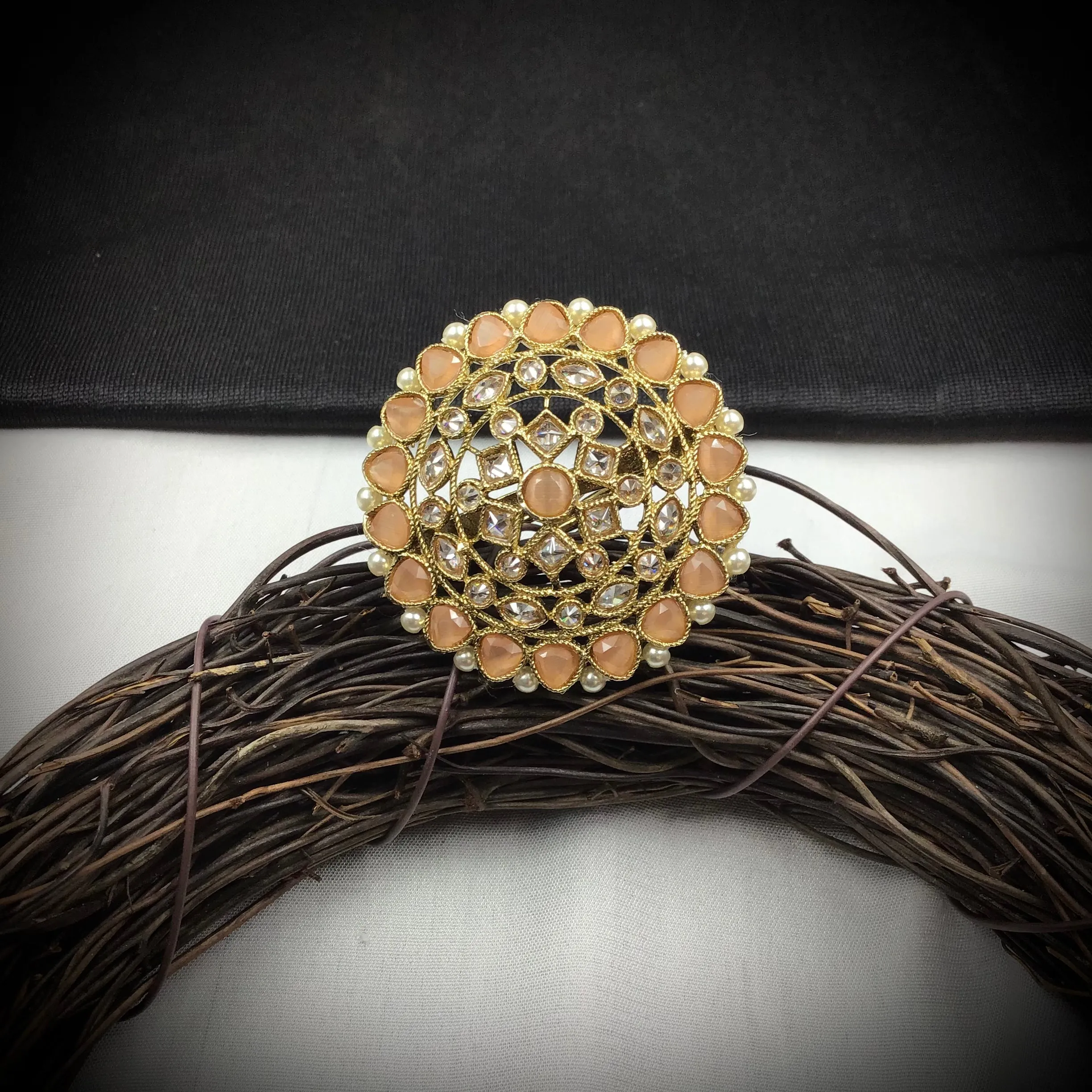 Antique Finish Cocktail Adjustable Peach Ring 15810-2957