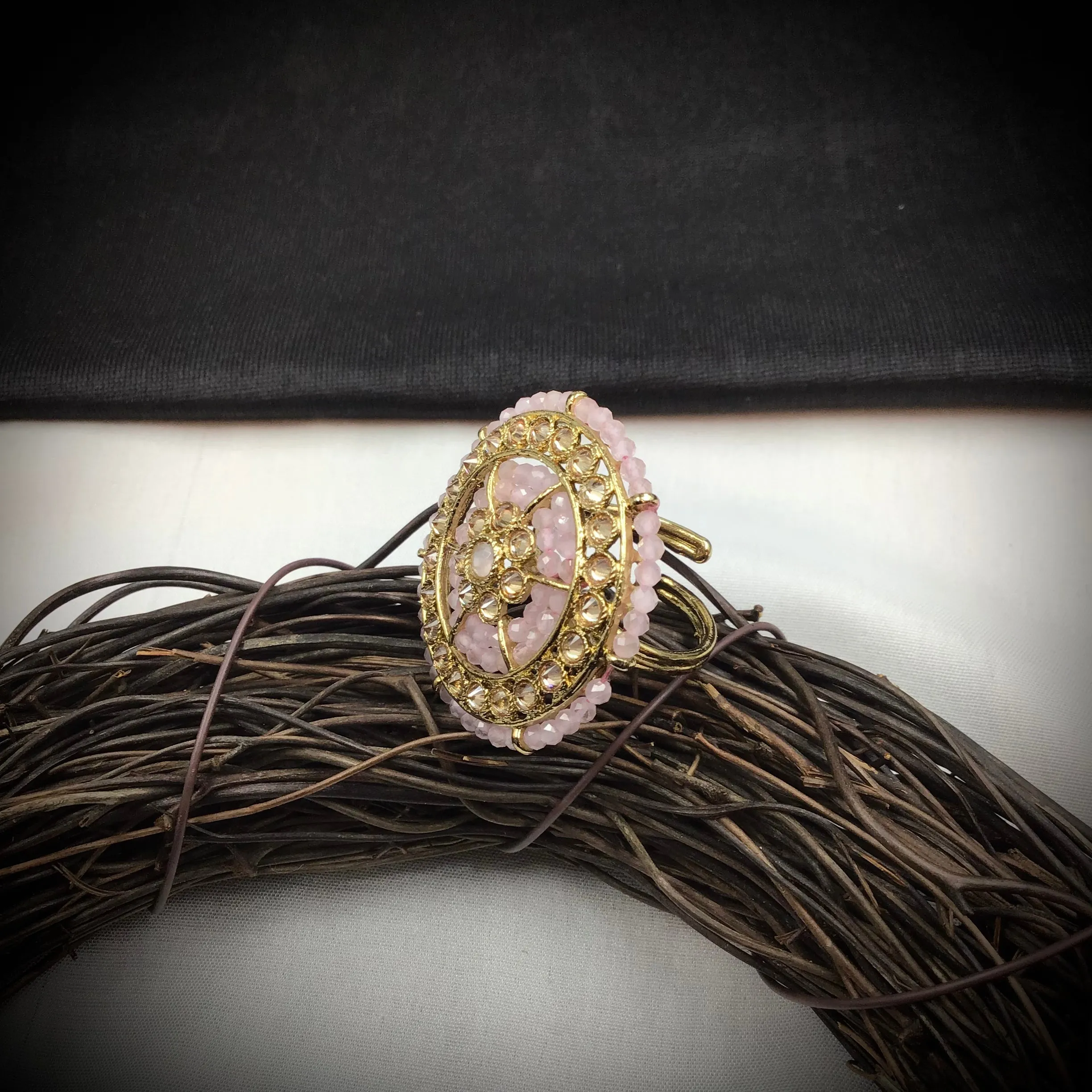 Antique Finish Cocktail Adjustable Pink Ring 10084-5495