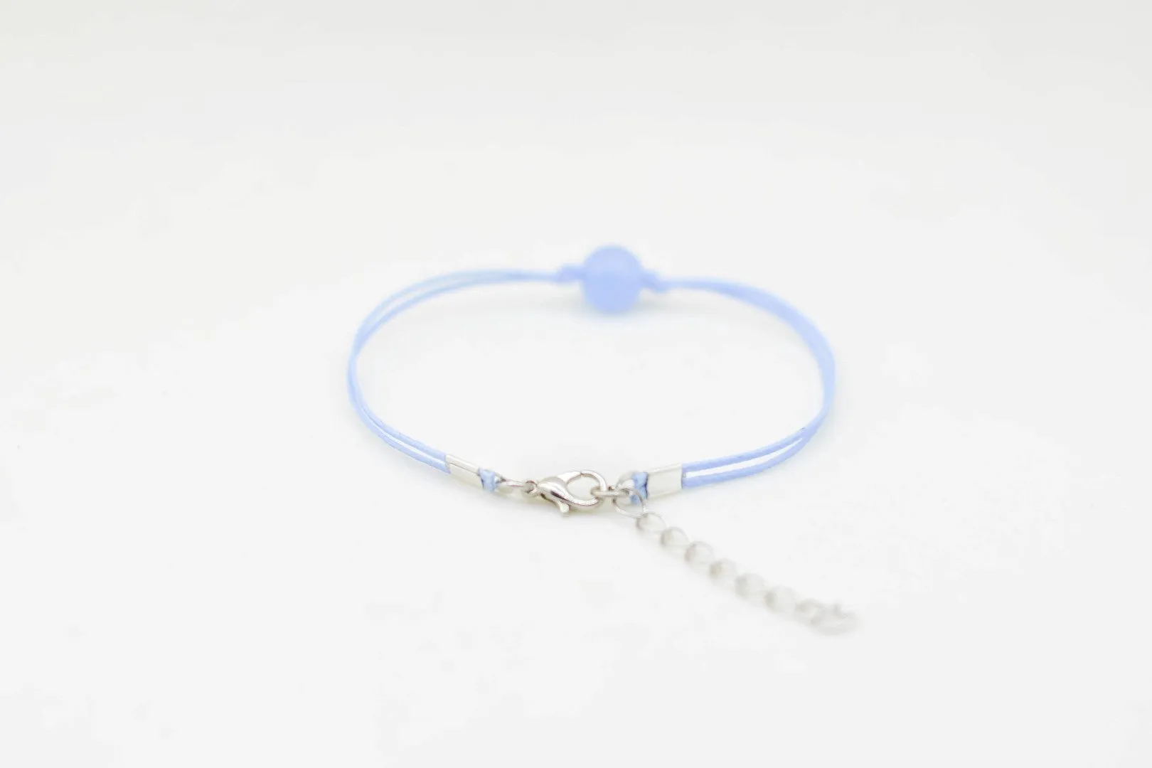 Aquamarine bracelet for women, March birthstone, blue cord, adjustable
