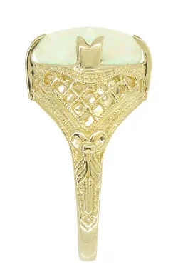Art Deco White Opal Filigree Ring in 14 Karat Yellow Gold - October Birthstone