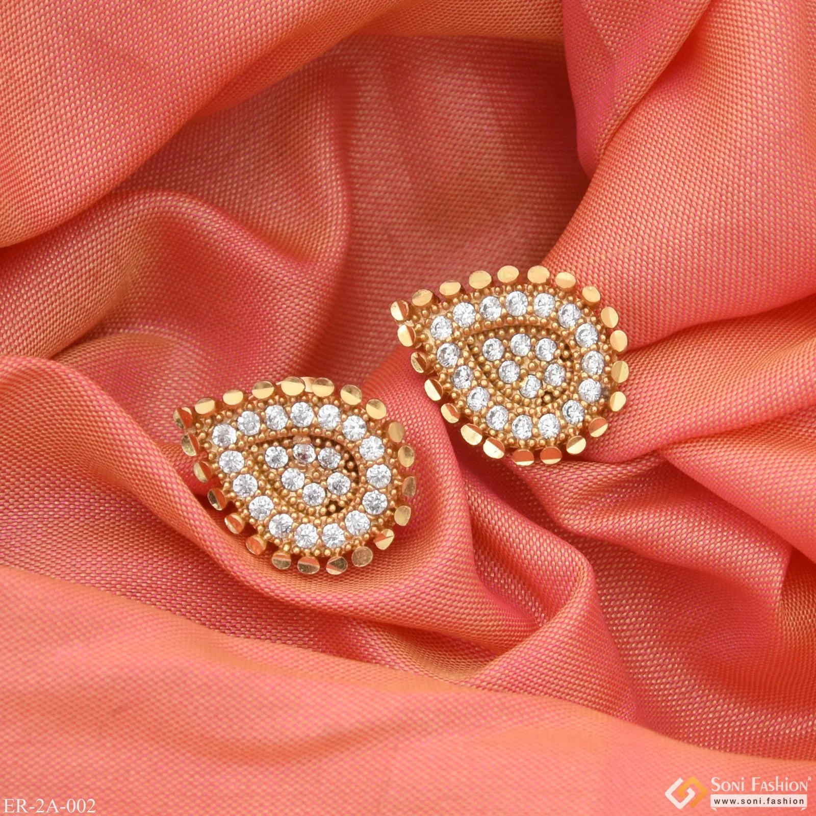 Artisanal Design with Diamond Designer Gold Plated Earrings for Ladies - Style A002
