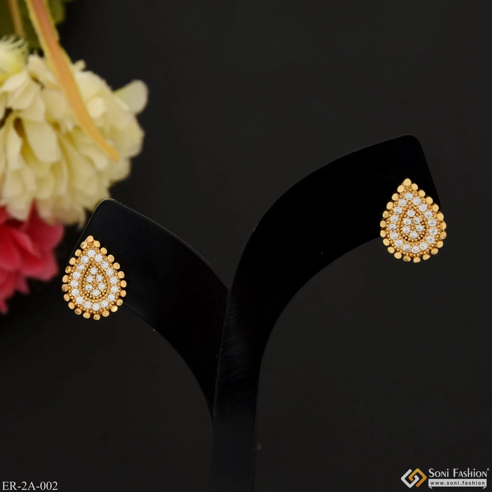 Artisanal Design with Diamond Designer Gold Plated Earrings for Ladies - Style A002
