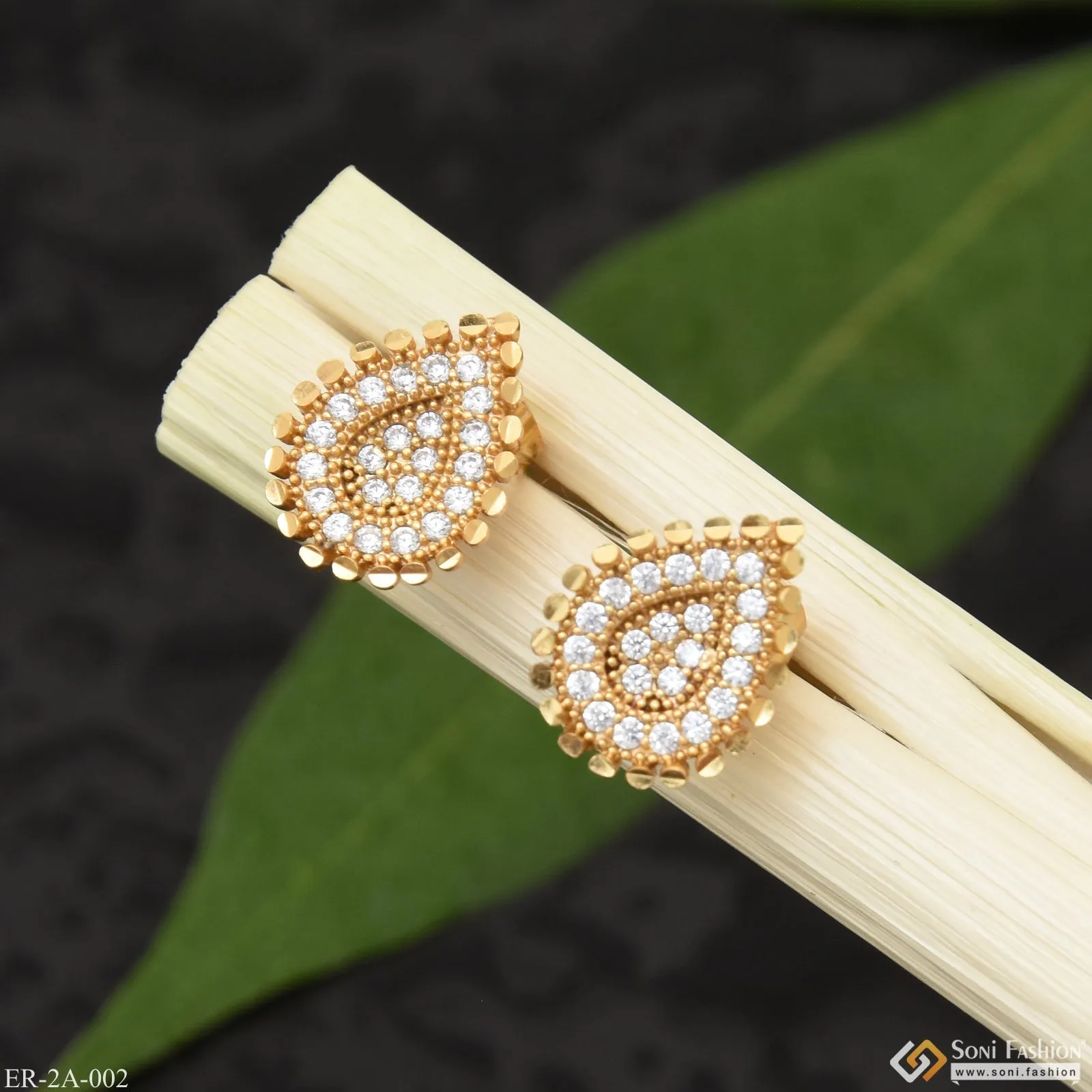 Artisanal Design with Diamond Designer Gold Plated Earrings for Ladies - Style A002