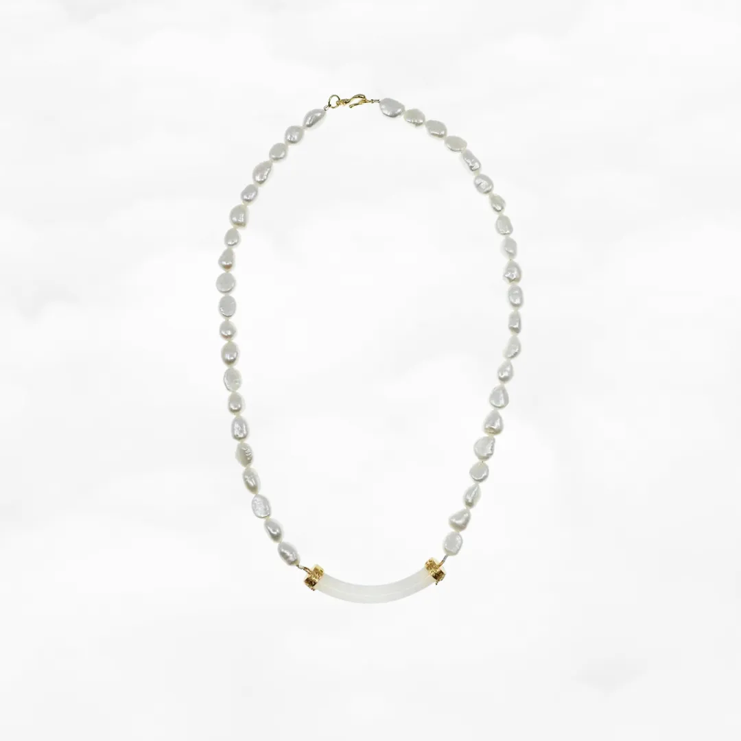 Baroque Pearl Crystal Curve Tube Necklace