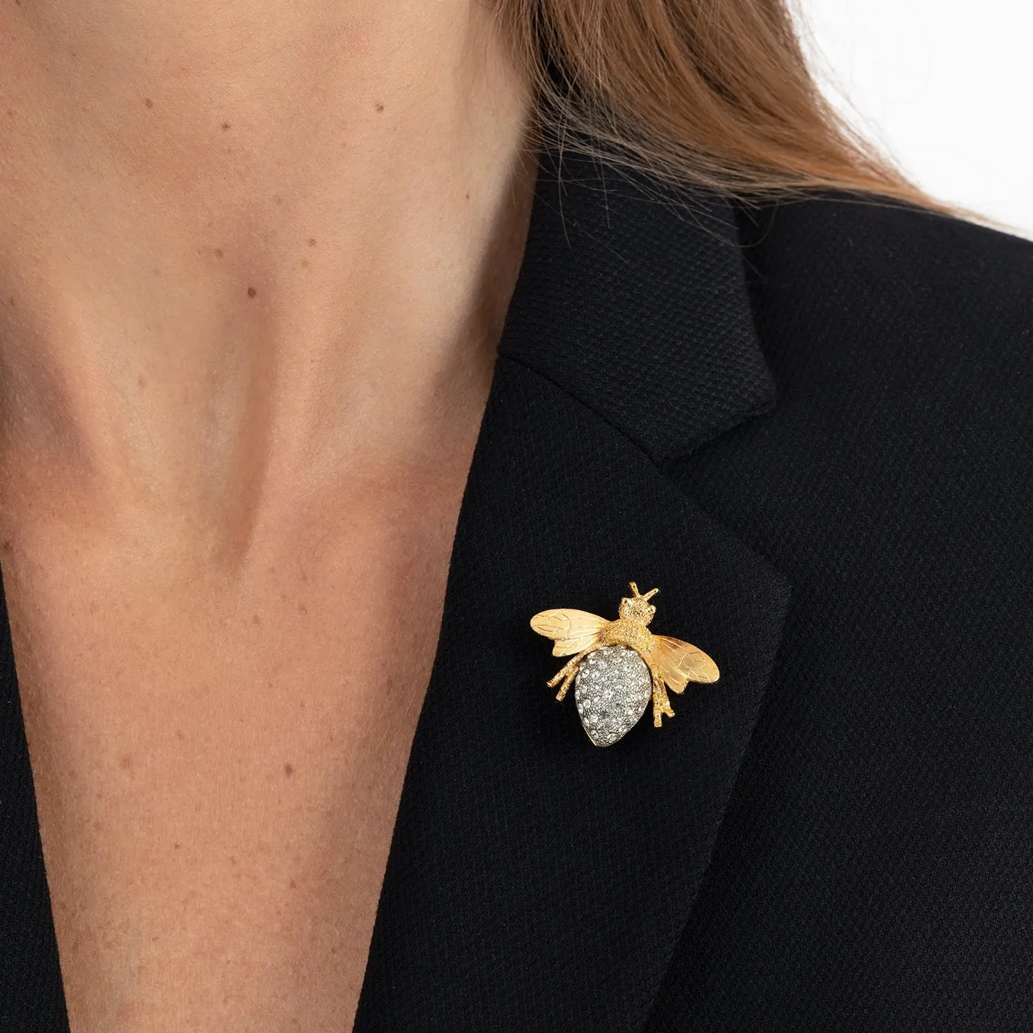 Bee Brooch Gold Plate with Crystals