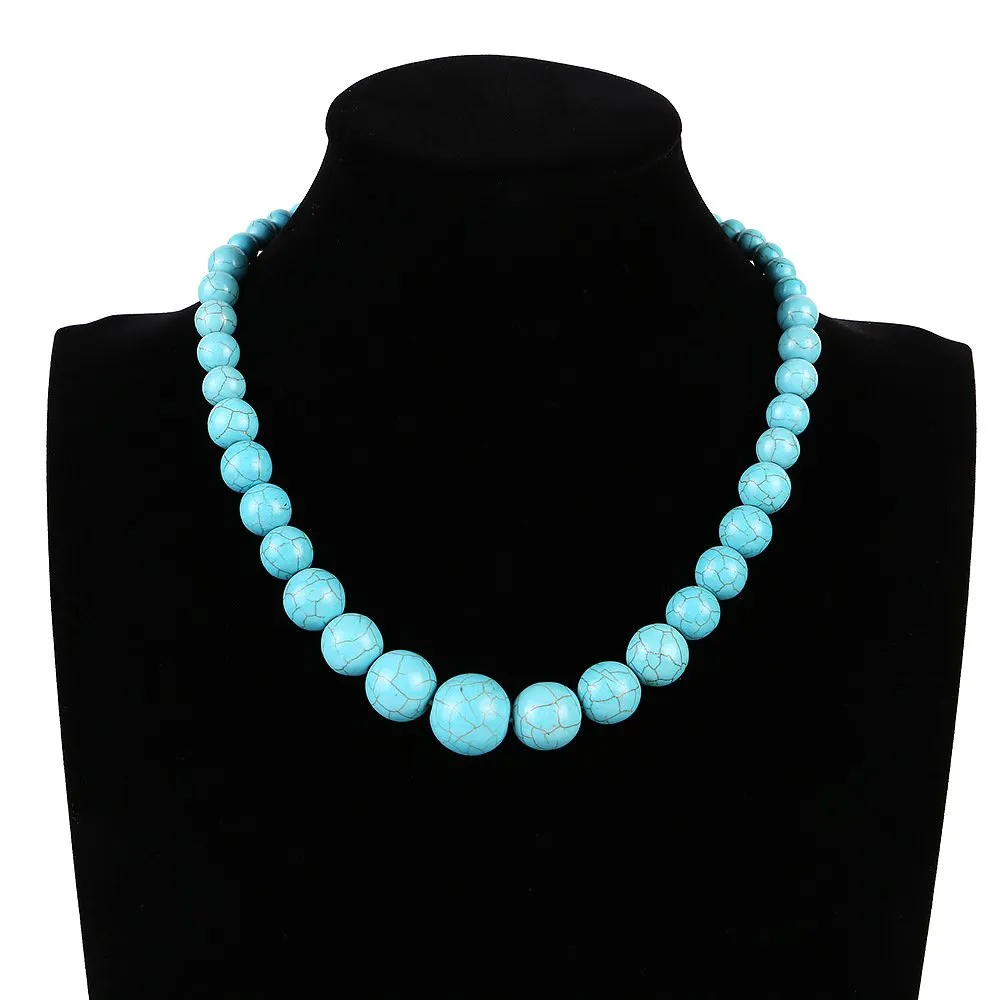 Blue Turquoise Necklace For Women Girls | Handmade 8-16mm Natural Turquoise Gemstone Beaded Necklace