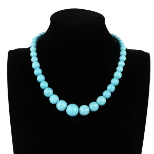 Blue Turquoise Necklace For Women Girls | Handmade 8-16mm Natural Turquoise Gemstone Beaded Necklace