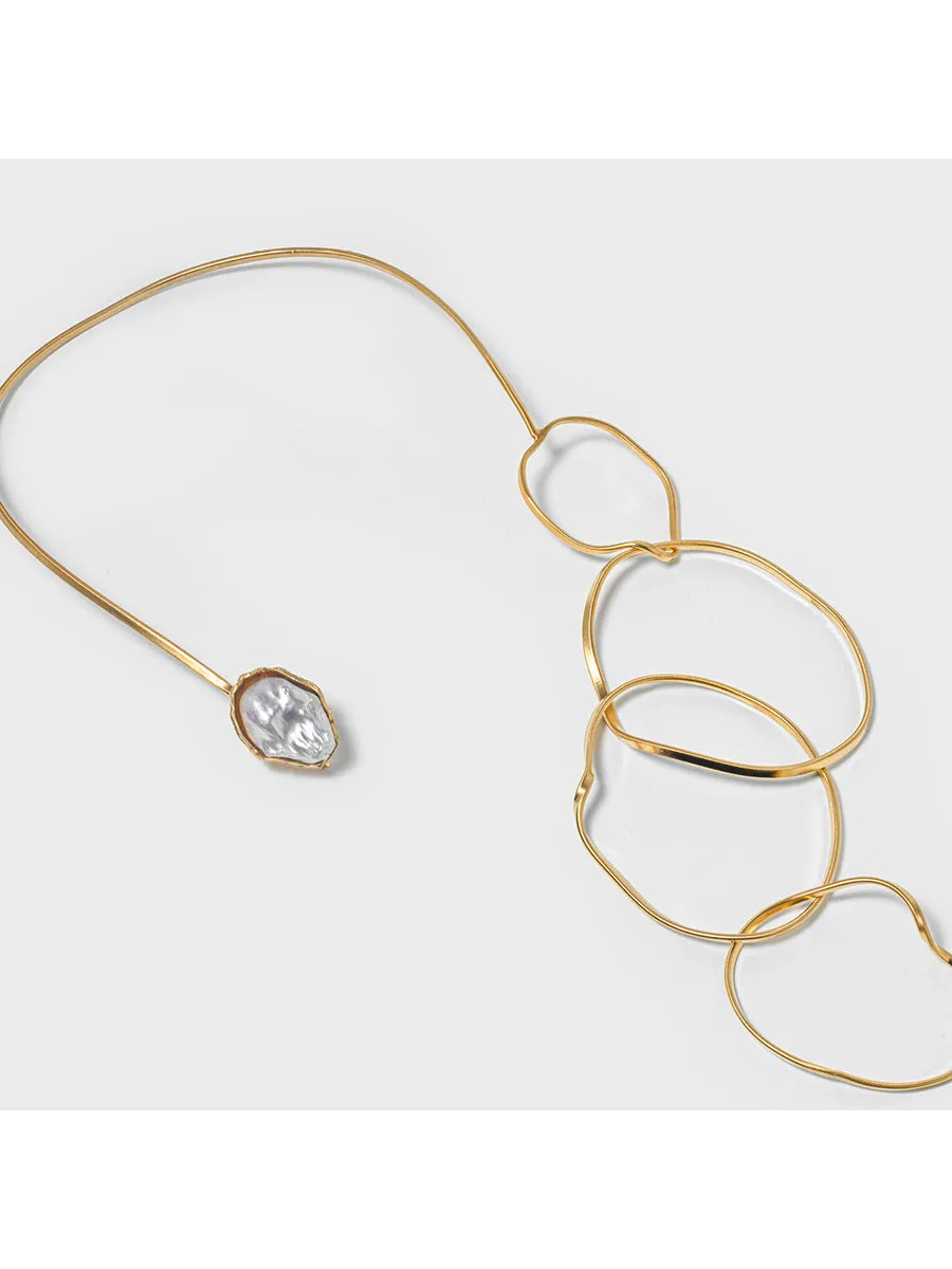 Brass Collar Necklace with Mother of Pearl
