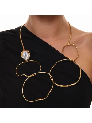 Brass Collar Necklace with Mother of Pearl