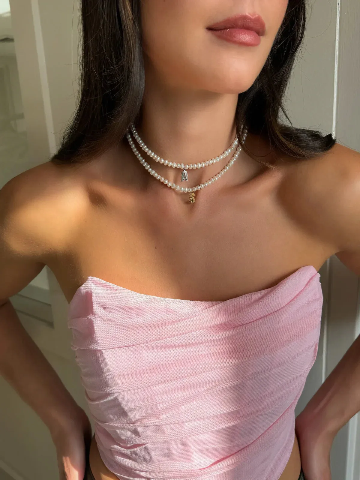 Bubble Initial Pearl Necklace