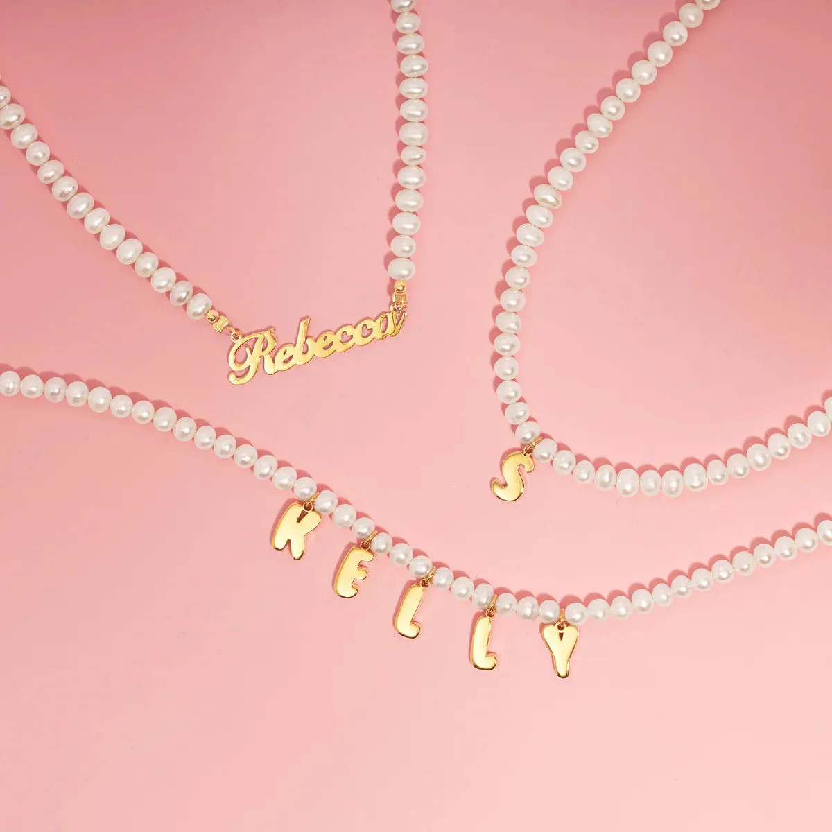 Bubble Initial Pearl Necklace