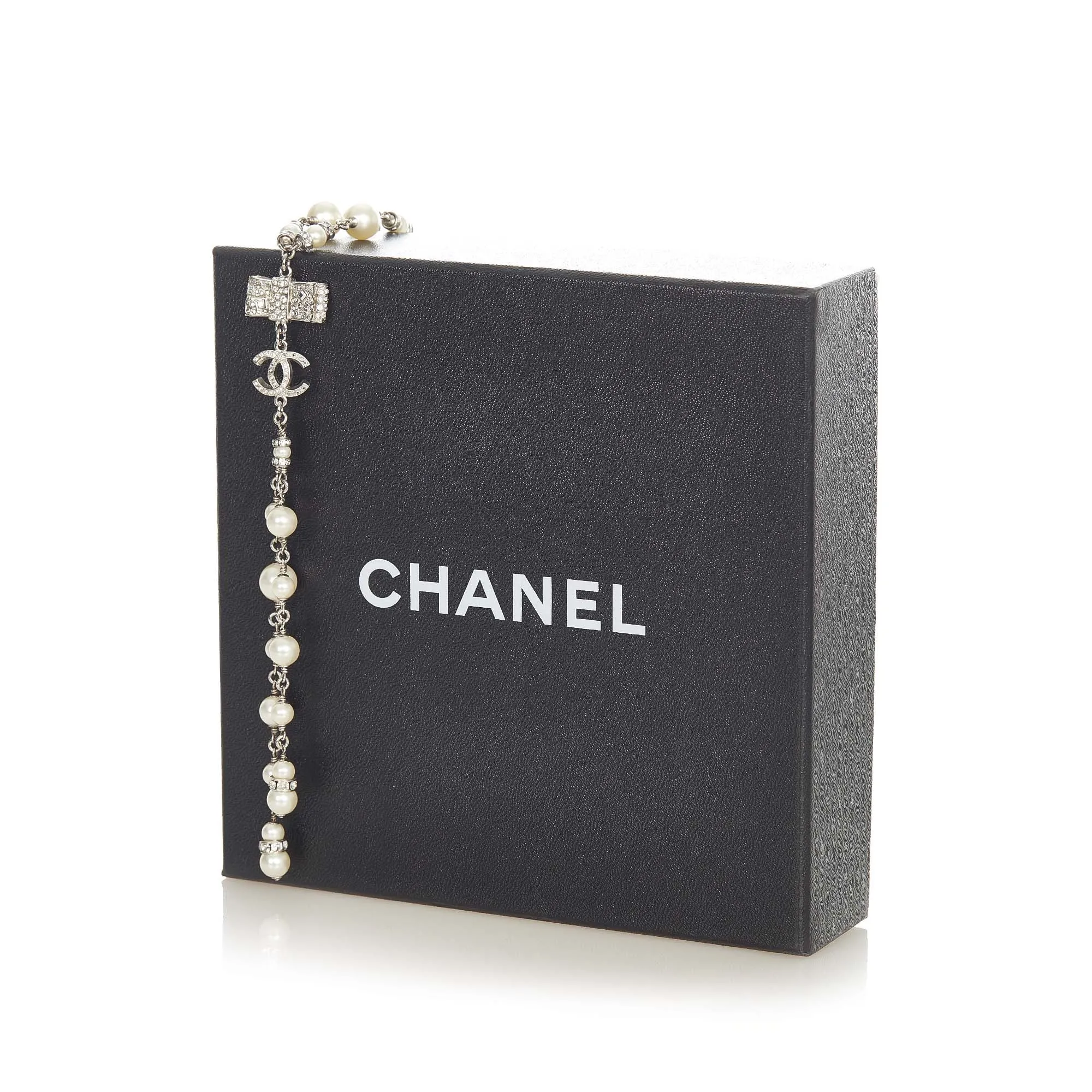 Chanel CC Faux Pearl Necklace Silver
