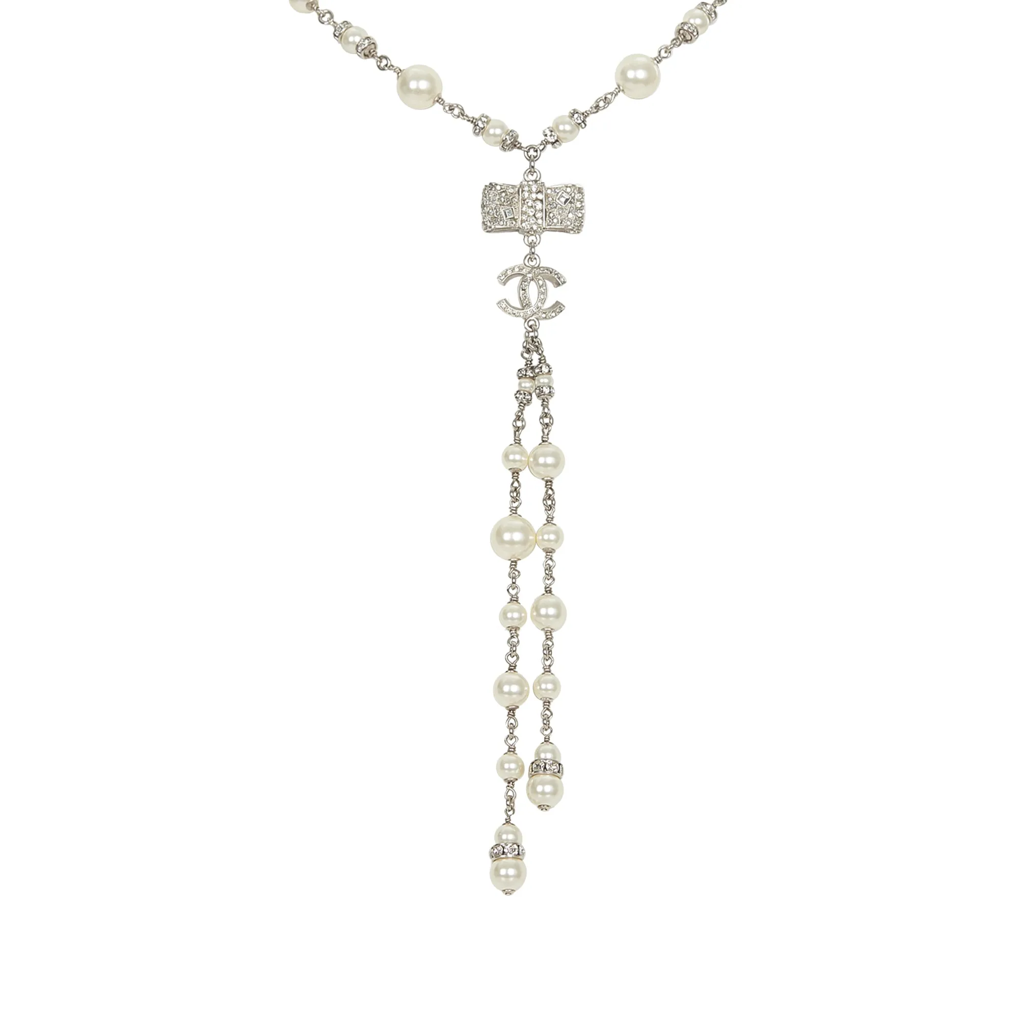 Chanel CC Faux Pearl Necklace Silver