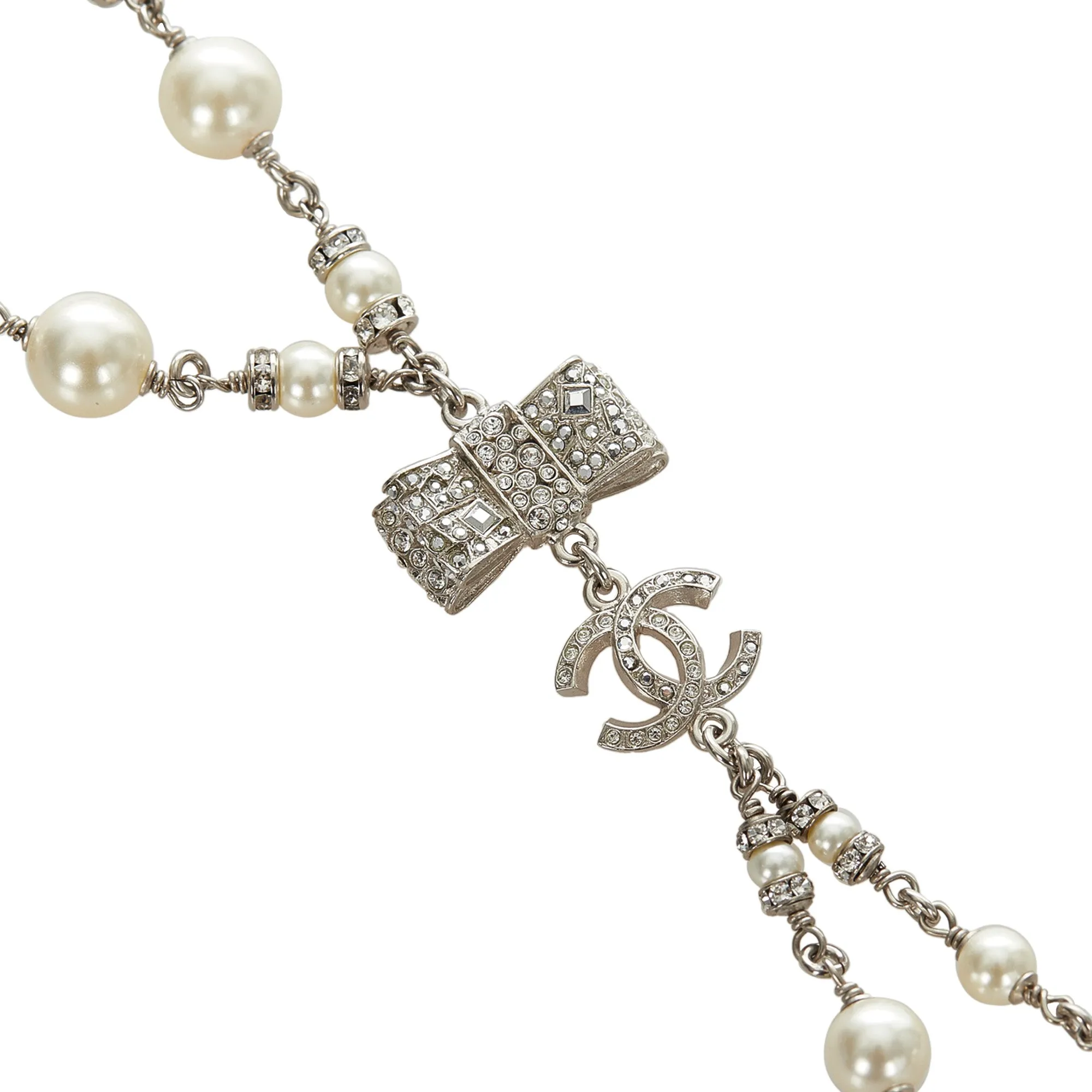 Chanel CC Faux Pearl Necklace Silver