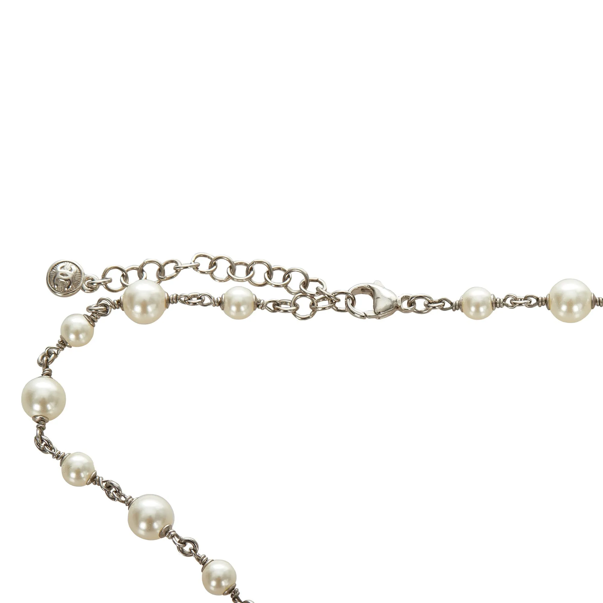 Chanel CC Faux Pearl Necklace Silver