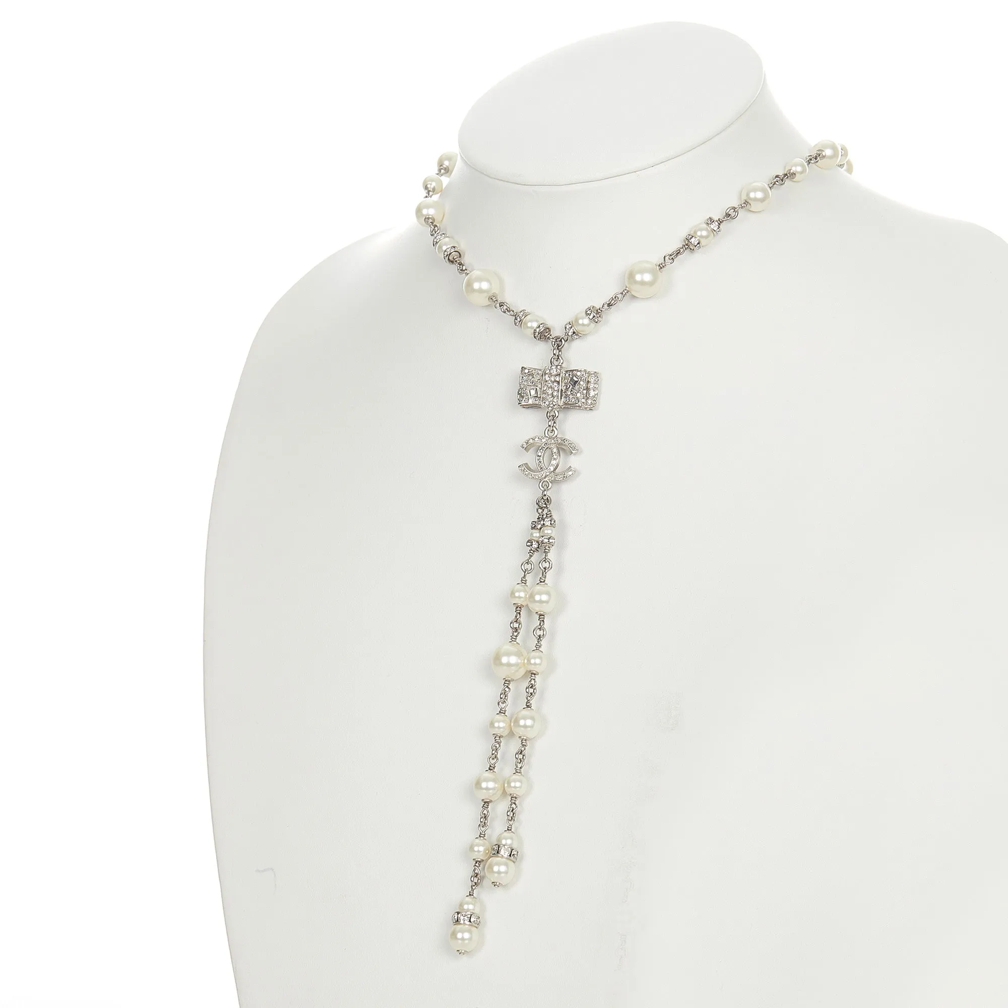 Chanel CC Faux Pearl Necklace Silver