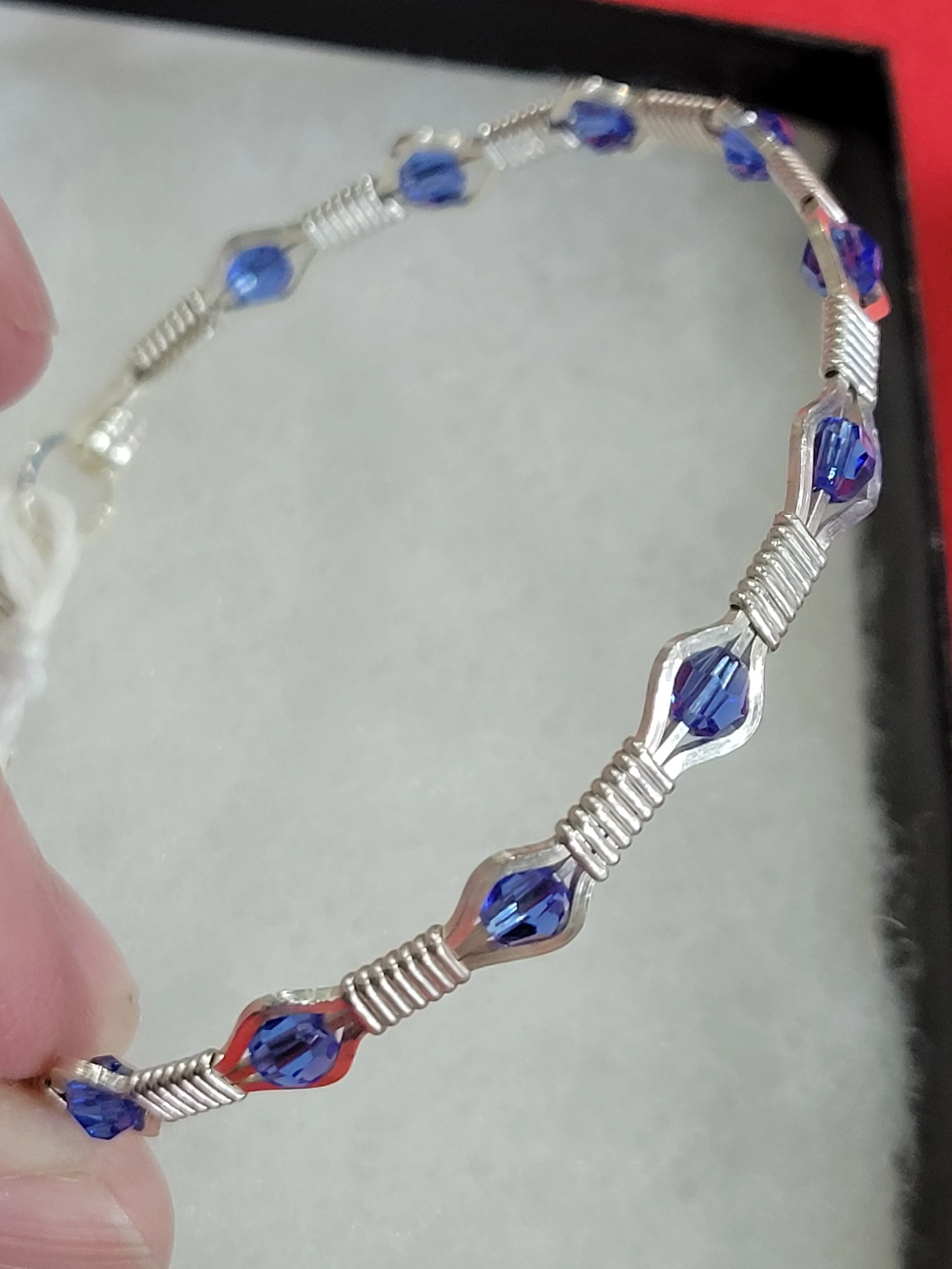 Custom Wire Wrapped Swarovski Blue Sapphire Chrystal Bracelet 6 3/4