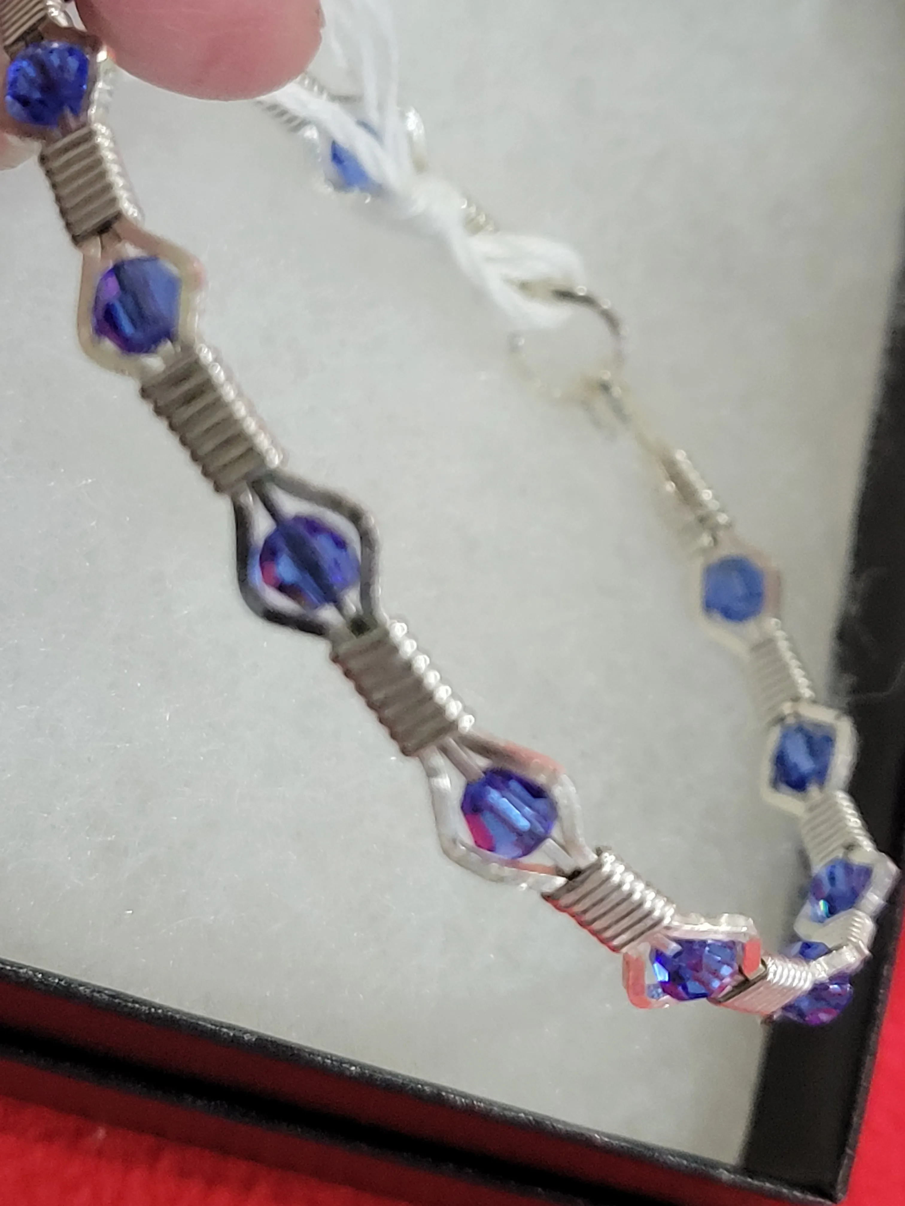 Custom Wire Wrapped Swarovski Blue Sapphire Chrystal Bracelet 6 3/4