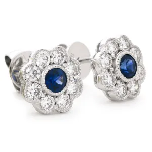 Diamond & Blue Sapphire Floral Earrings 1.15ct