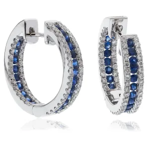 Diamond & Blue Sapphire Hoop Earrings 1.85ct