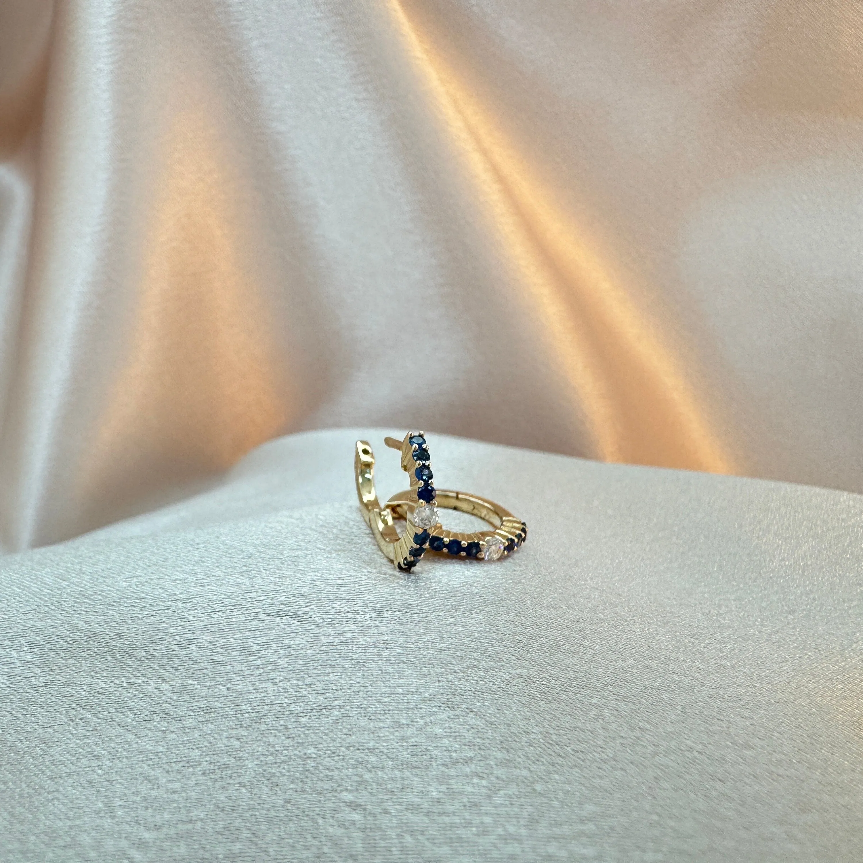 Diamond & Blue Sapphire Huggies 13mm