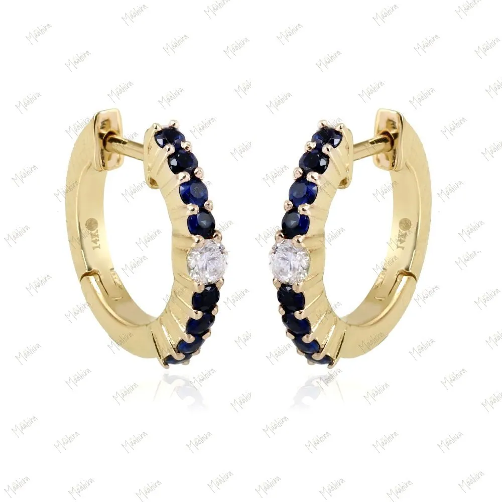 Diamond & Blue Sapphire Huggies 13mm
