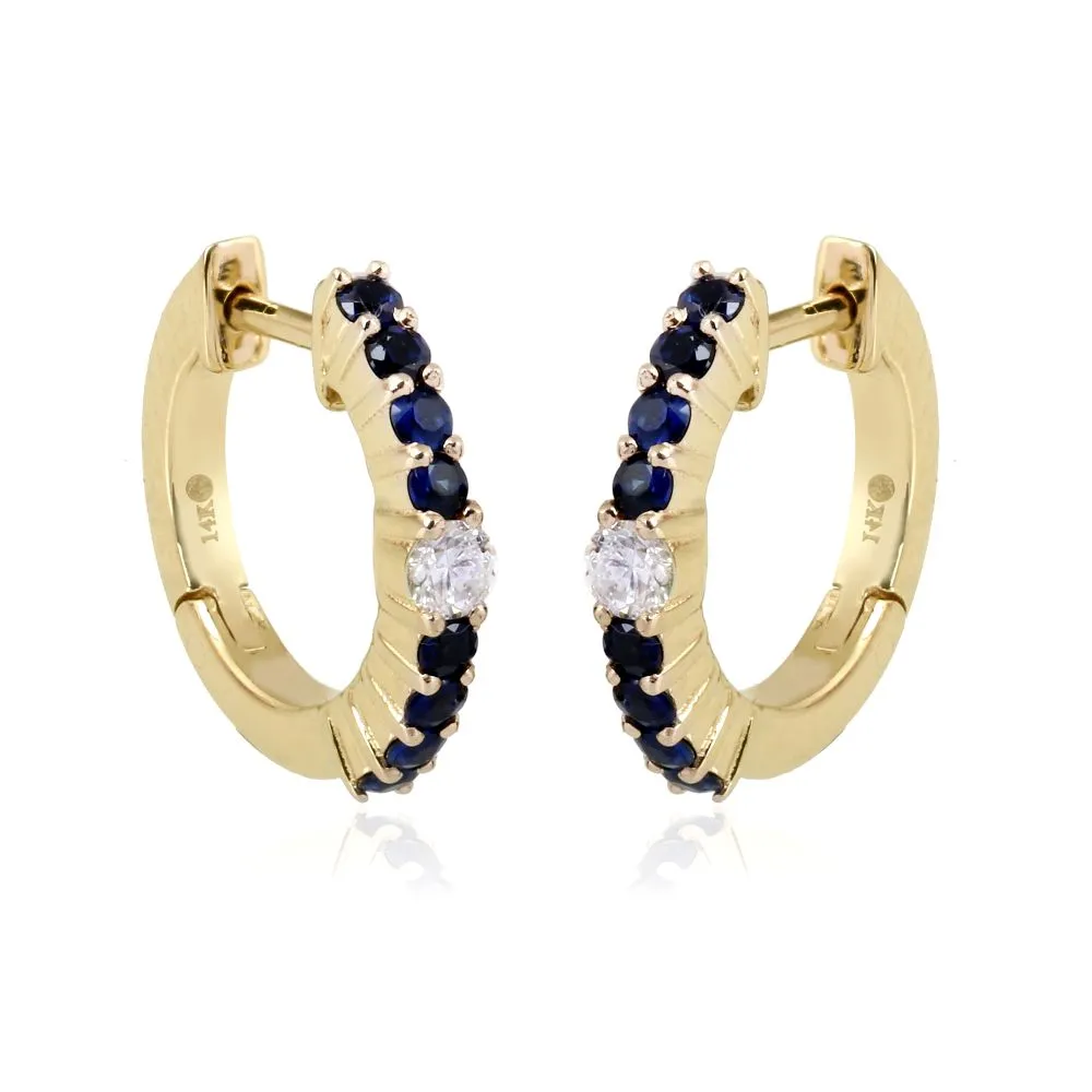 Diamond & Blue Sapphire Huggies 13mm