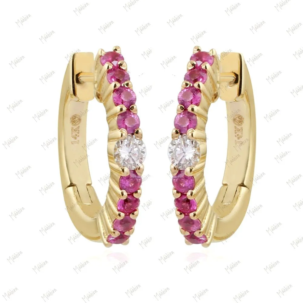 Diamond & Blue Sapphire Huggies 13mm