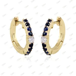 Diamond & Blue Sapphire Huggies 13mm