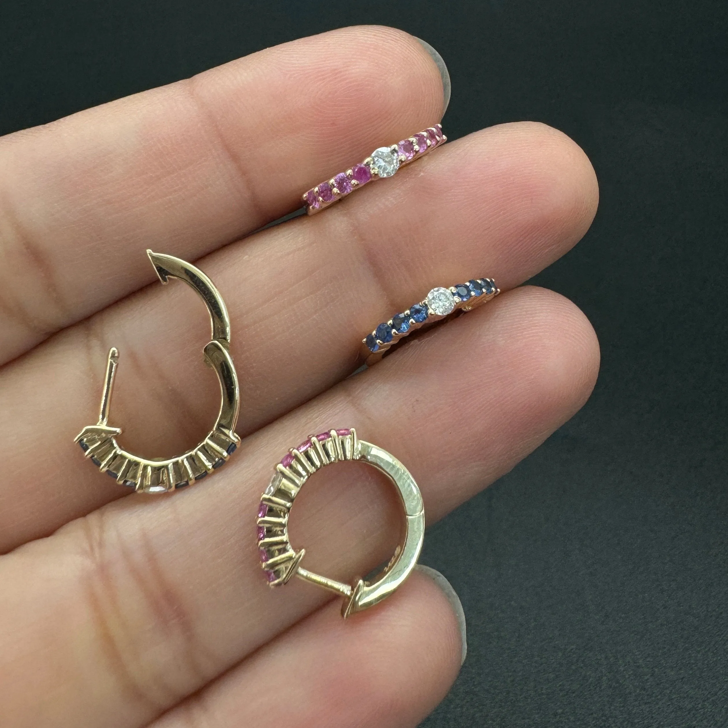 Diamond & Blue Sapphire Huggies 13mm