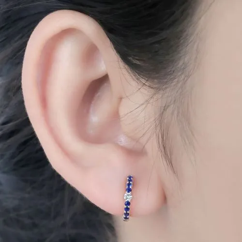 Diamond & Blue Sapphire Huggies 13mm